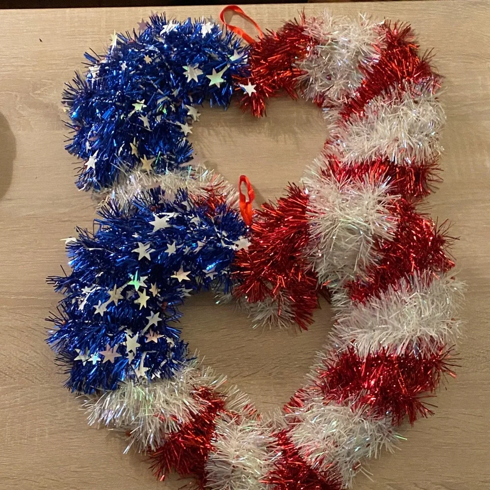 Patriotic Red, White, and Blue Tinsel Garland